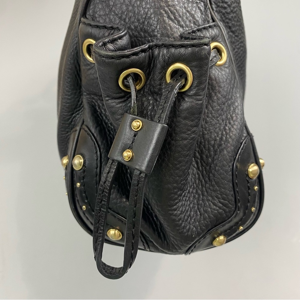Michael Kors Black Leather Shoulder Bag with Gold Accents Gold MK Charm Studs - Picture 9 of 16
